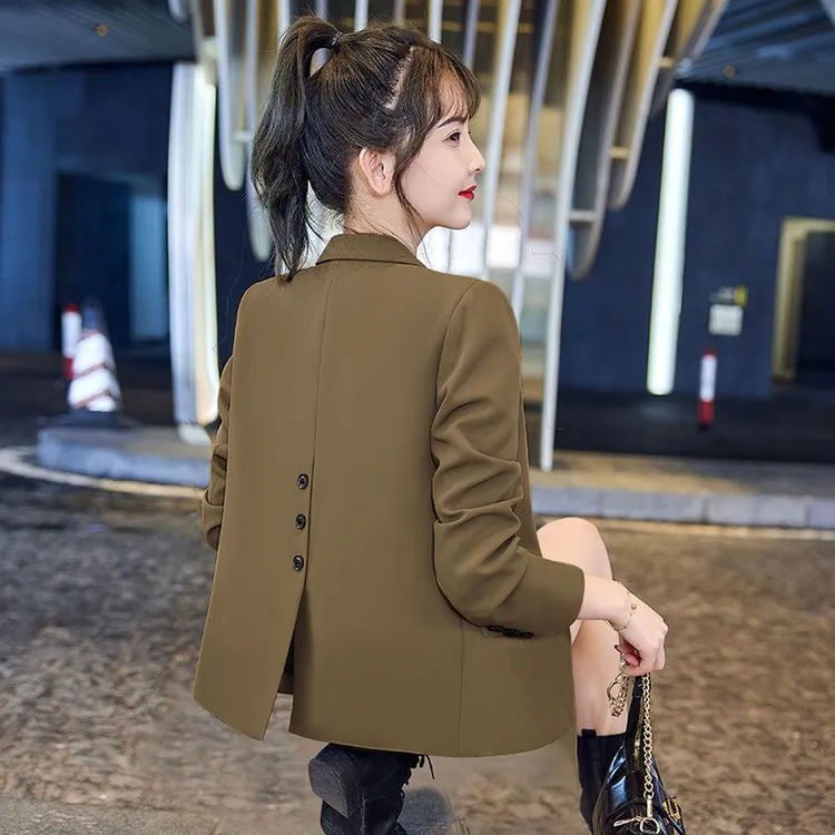咖色西装外套女短款小个子2025春秋新款设计感时尚休闲百搭小西服
