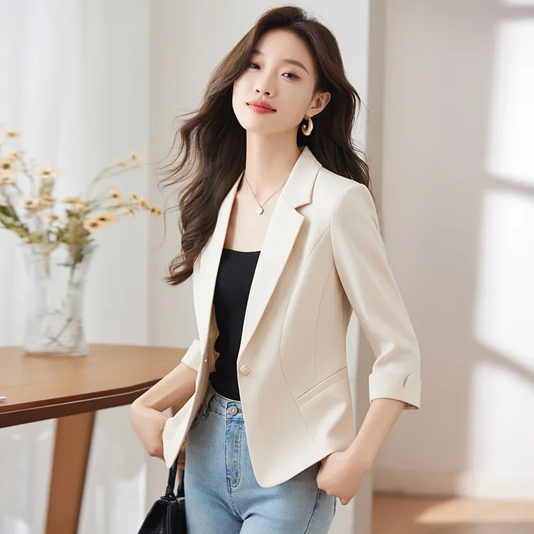 薄款七分袖小西装外套女2025春夏新款小个子短款修身气质西服上衣