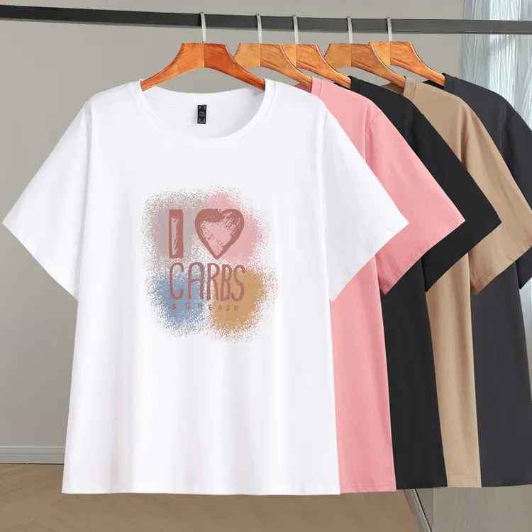 24116T纯棉短袖t恤女30-40岁洋气大码女装胖mm夏季宽松百搭上衣女