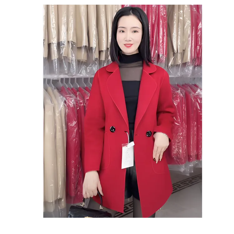 小个子减龄显瘦西服领红色时尚双面绒大衣女装百搭中款气质外套女