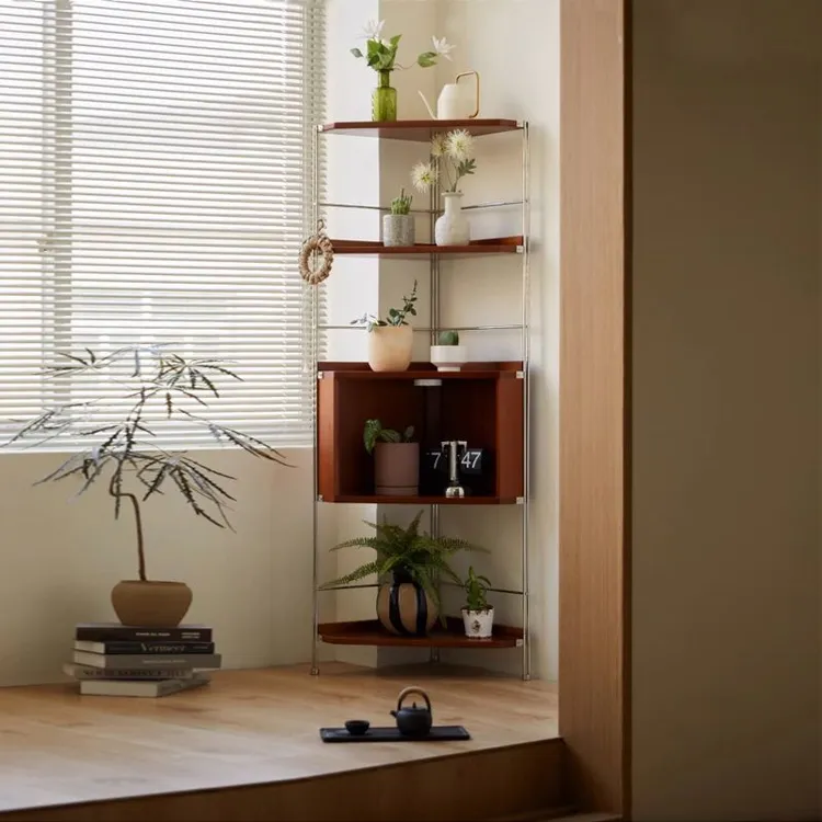 2025复古实木转角客厅墙角收纳北欧三角柜卧室小户型角落柜置物架