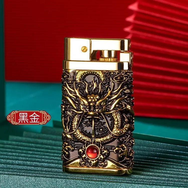 豫邦新款煤油打火机自动弹跳煤油打火机盔甲龙戏珠高颜值潮煤油机
