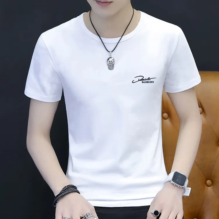 男士短袖t恤男款爆款2025新款白色高档男生潮流潮牌夏季男式圆领