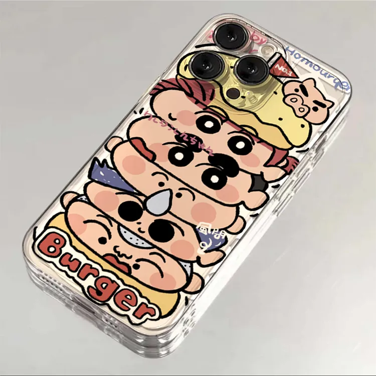 情侣卡通叠汉堡小新iPhone15/14promax手机壳苹果13/12/11软xr套x