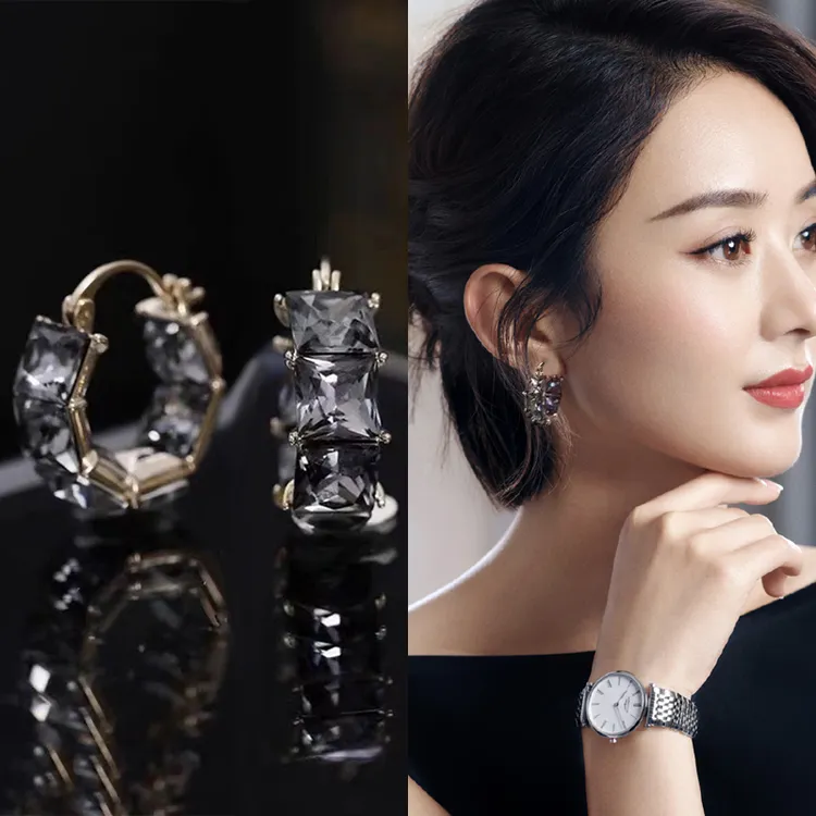 铜合金莫桑石耳饰 复古灰色耳钉女简约锆石耳扣轻奢通勤气质耳环