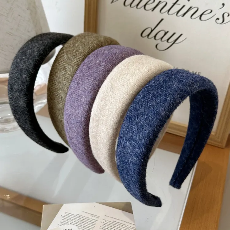 毛呢发箍女秋冬新款宽边头箍百搭高级感高颅顶发卡简约气质头饰品