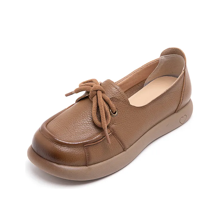 头层牛皮四季超软底浅口名族风孕妇鞋防滑豆豆鞋平底女单鞋妈妈鞋