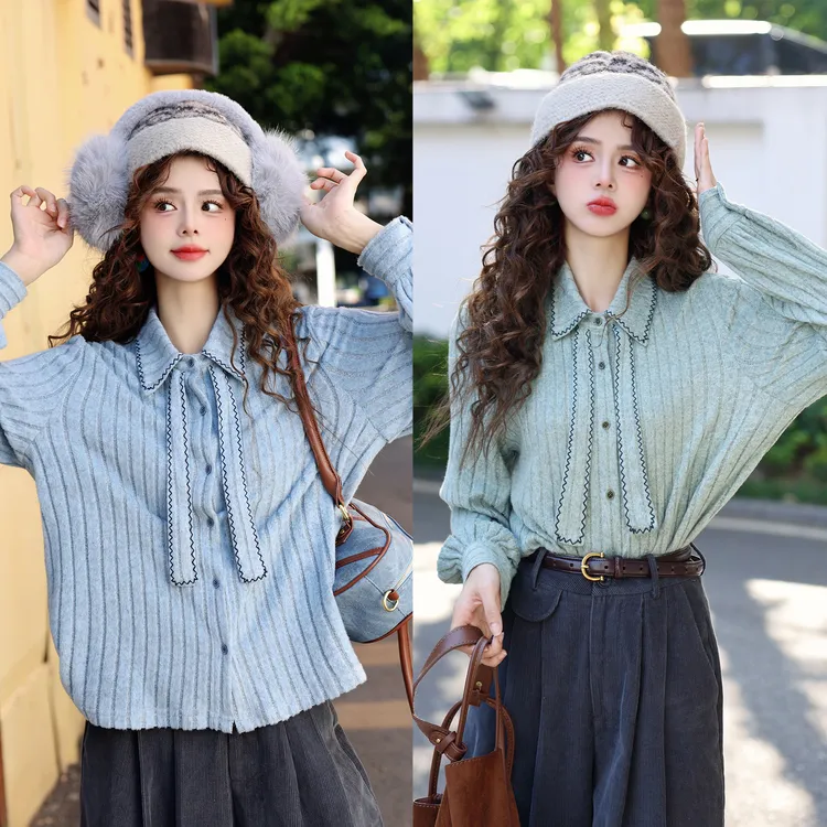 陈大器【云生涧谷】复古港风毛织百搭休闲宽松衬衫上衣JB3328280