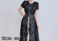 【QX812】夏季端庄大气圆领连衣裙中老年女假两件新款洋气裙子