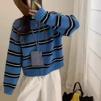 5860双拉链条纹开衫毛衣