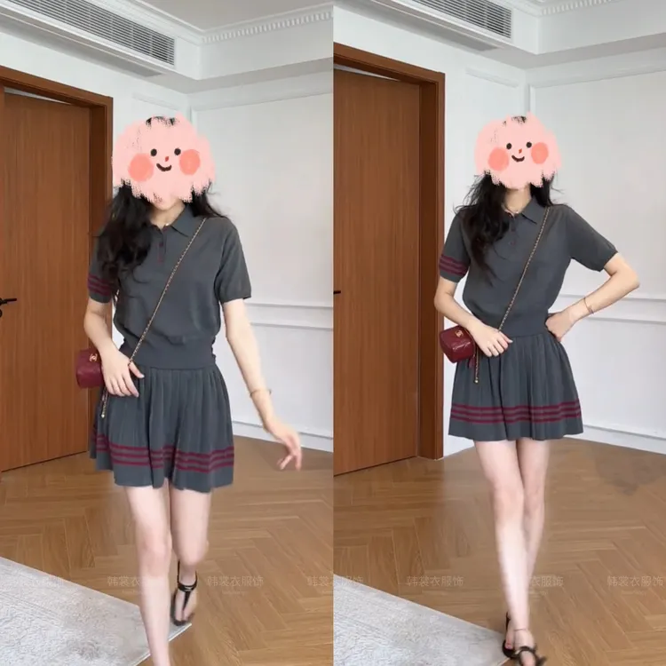 2025夏季新款学院风减龄polo领针织衫半裙套装透气时尚小众两件套