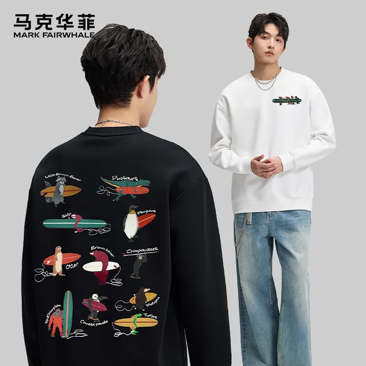 MARK FAIRWHALE/马克华菲潮牌重磅印花卫衣男春秋款圆领长袖上衣