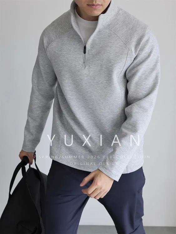 YUXIAN空气感立领半拉链运动卫衣长袖保暖套头休闲外套抗皱秋冬男