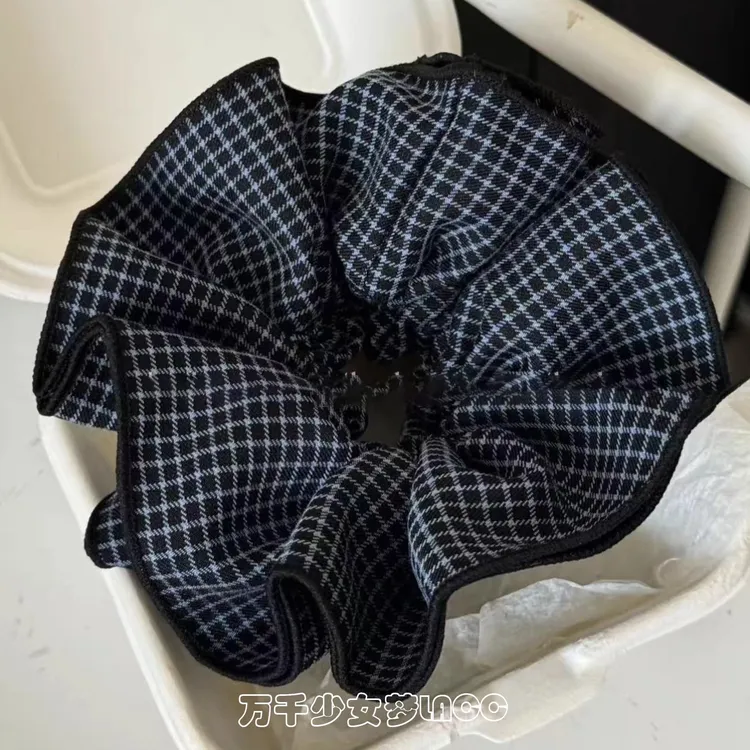 2025新款多层撞色格子大肠发圈小众设计氛围感发绳复古森系头花