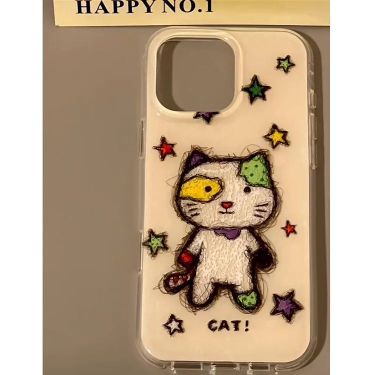 IMD星星小怪猫适用苹果16手机壳华为荣耀大孔小米OPPO创意VIVO硬