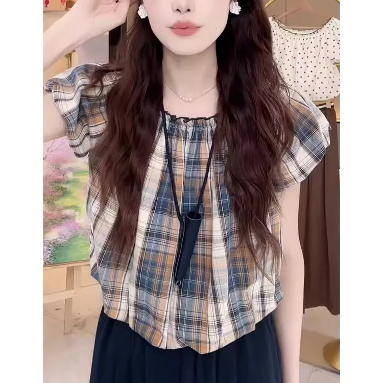 韩系一字肩两穿短袖t恤女2025夏季新款小众别致气质减龄上衣0968