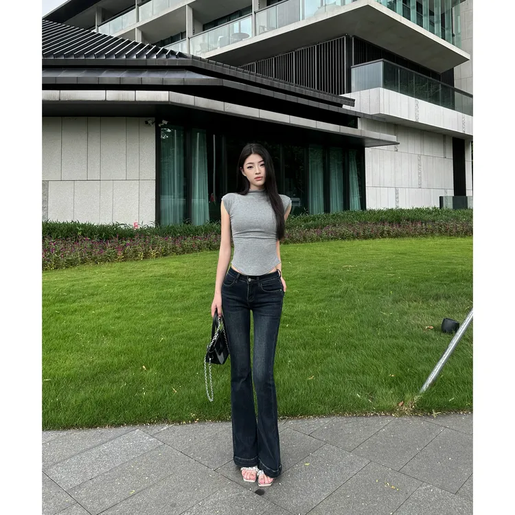现货【高质量漫画长腿】牛仔裤女春秋冬中高腰显瘦复古喇叭裤