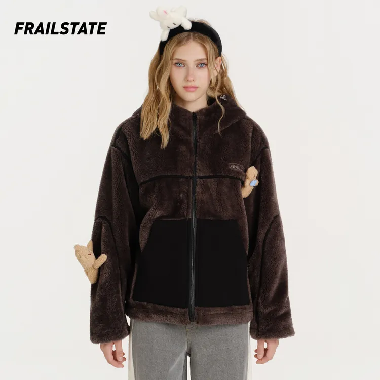 FRAIL STATE25AW新款可拆卸玩偶仿羊羔毛连帽外套