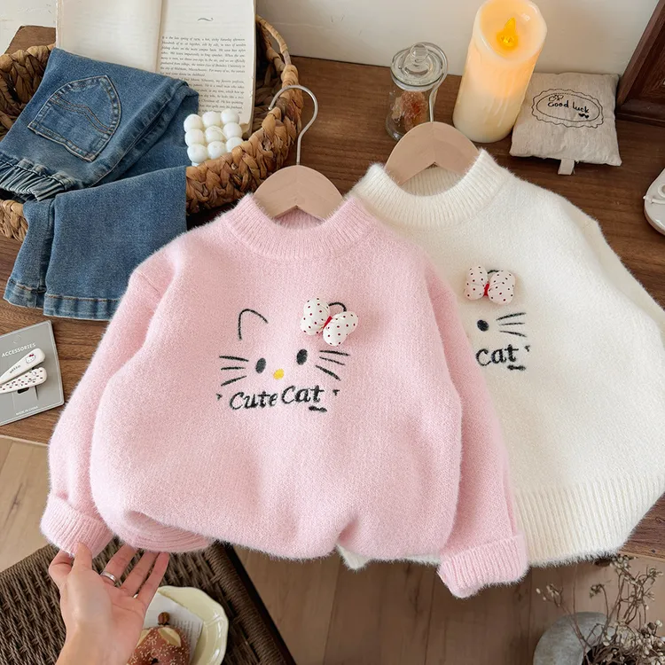 女童加厚水貂绒毛衣2025新款儿童女孩秋冬毛线针织打底衫洋气上衣