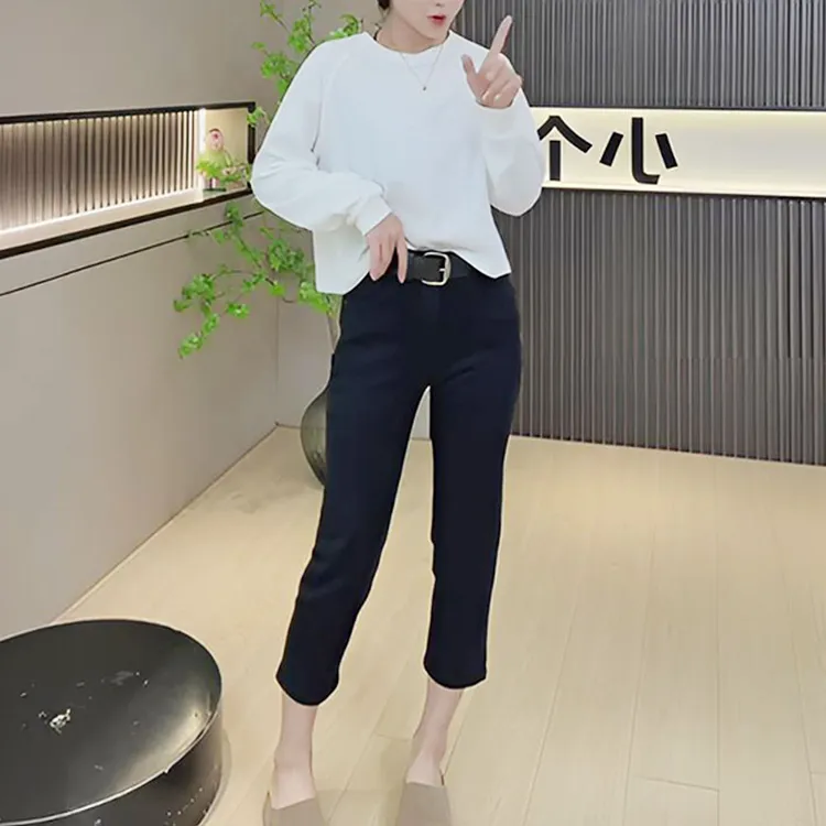 小个子显瘦八分烟管牛仔裤女秋冬弹力百搭窄版九分直筒裤加绒加厚