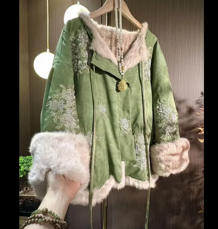 【白霜】新中式兔毛重工刺绣保暖双面外套083