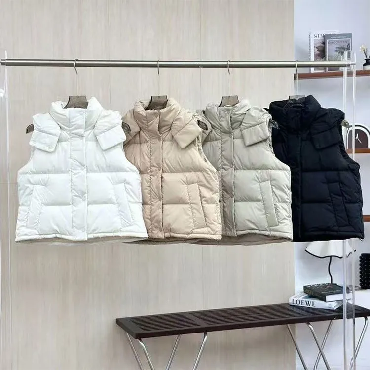 纯原版本秋lulu四格泡芙背心白鸭绒可拆连帽短款女羽绒马甲羽绒服