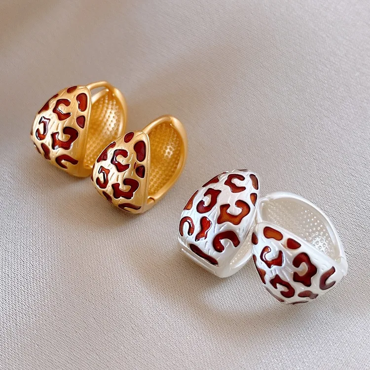 铜合金耳饰 复古风金属豹纹圆球时尚耳环ins轻奢小众高级感耳扣