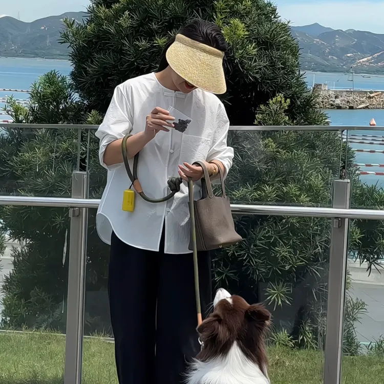 Ms.Qnn“中式盘扣”圆领盘扣高支细棉单口袋廓形衬衫上衣52T112 Q姐