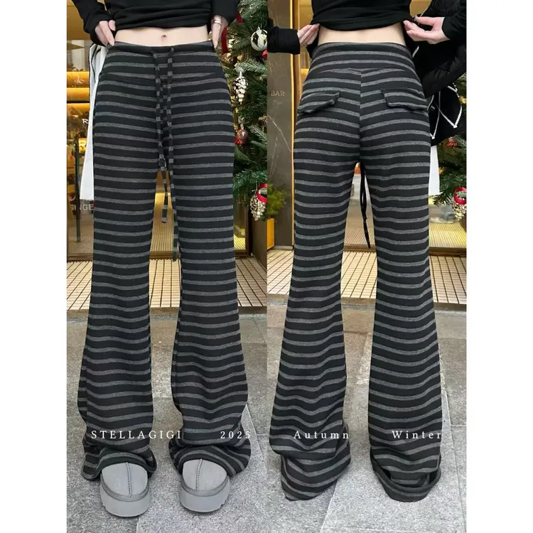 SG / 杨依姗 AW显瘦神裤 松紧抽绳加绒直筒条纹微喇裤K-20252466