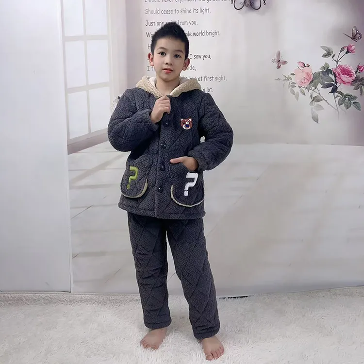2025男童睡衣冬季牛奶绒夹棉加厚款男孩小中大童宝宝家居服47