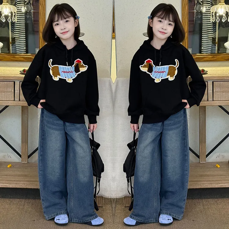 女童秋装套装2025新款洋气中大儿童装秋季休闲卫衣牛仔裤两件套潮