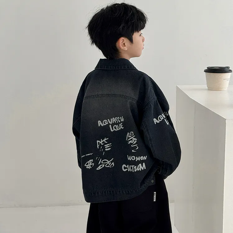 【2025秋款上新】男童牛仔外套儿童洋气酷帅春季上衣中大童春秋装潮