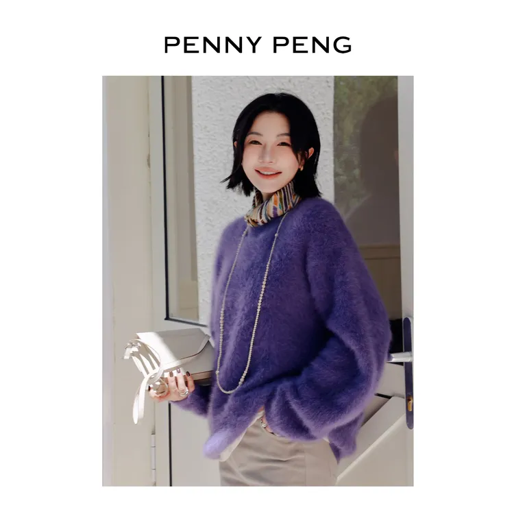 PENNYPENG当家花旦黑标系列保暖宽松加厚羊绒高级感圆领套头衫