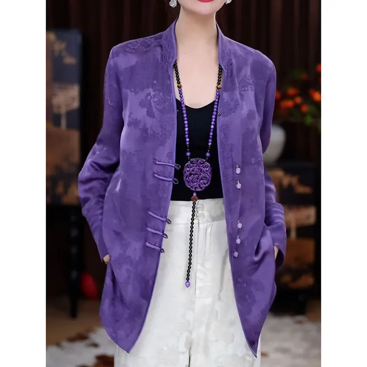 国风新中式优雅气质百搭衬衣2025秋季新款遮肉显瘦中长款印花衬衫