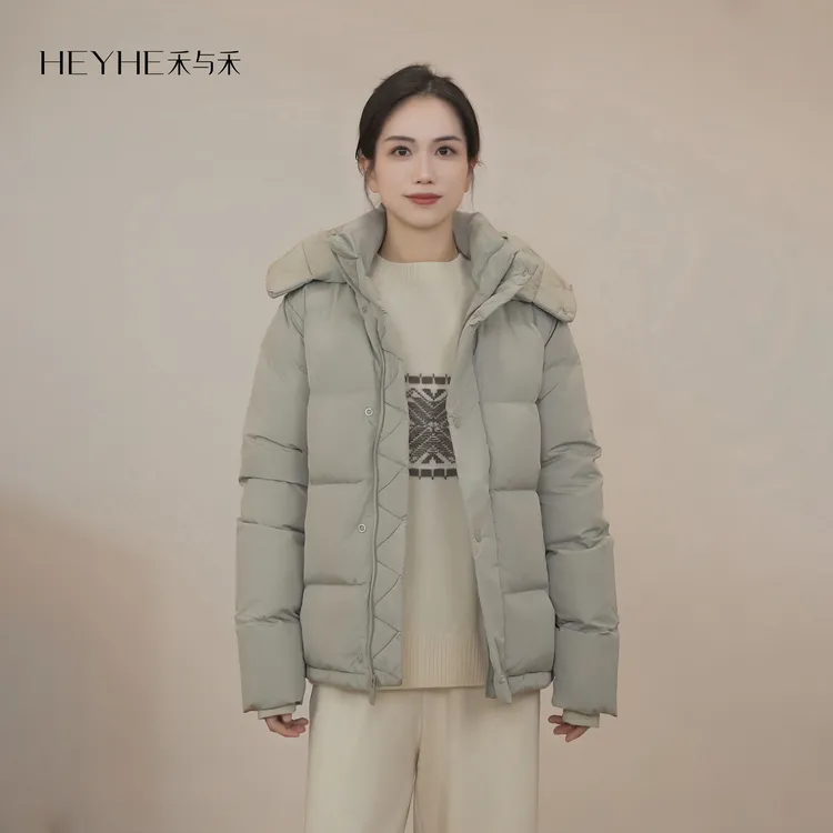 小禾【绿豆糕】90白鸭绒三星溯源三防高蓬极简短款立领保暖羽绒服