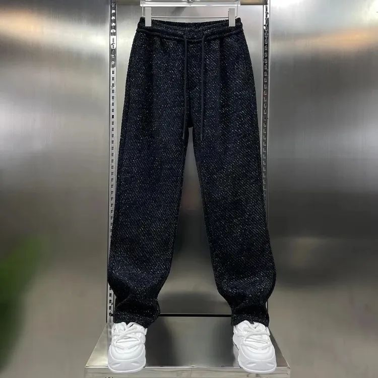 潮牌提花针织雪尼尔加厚休闲裤男士秋冬新款宽松时尚百搭直筒裤子