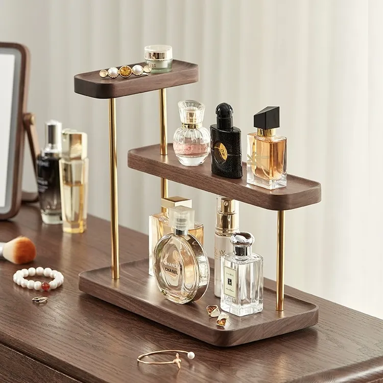 北美黑胡桃木悬空置物架化妆品护肤品香水口红实木收纳架家用轻奢