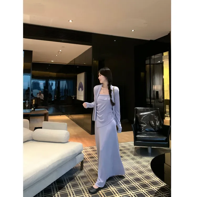 简爱日记 气质慵懒开衫+吊带+半身裙显瘦温柔高智老钱套装D734