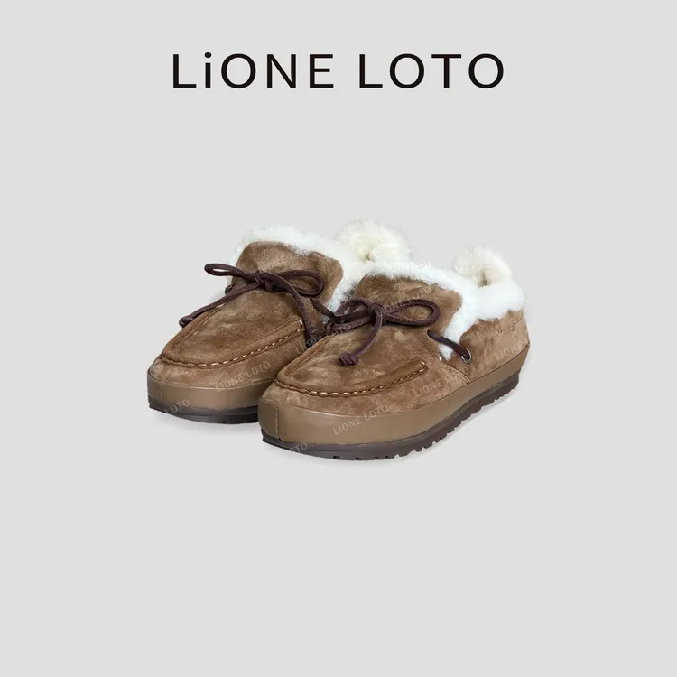 兮语荷华 乐福鞋老钱风棉鞋 羊皮毛一体保暖毛毛鞋休闲风豆豆鞋 