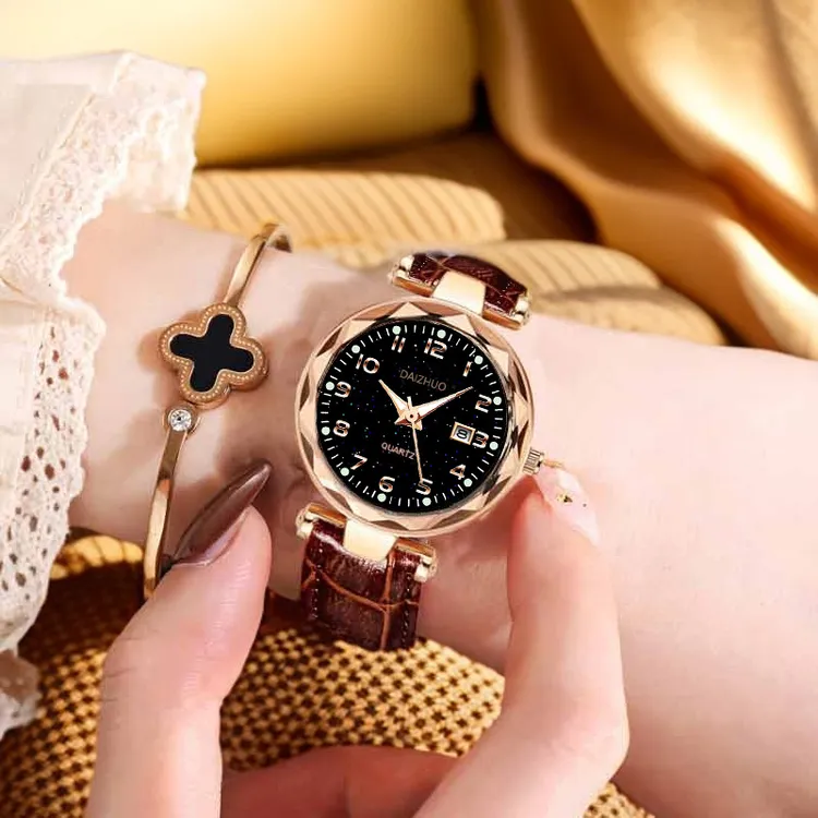 送老婆生日礼物女式手表潮流时尚日历石英表防水手表数字气质女表