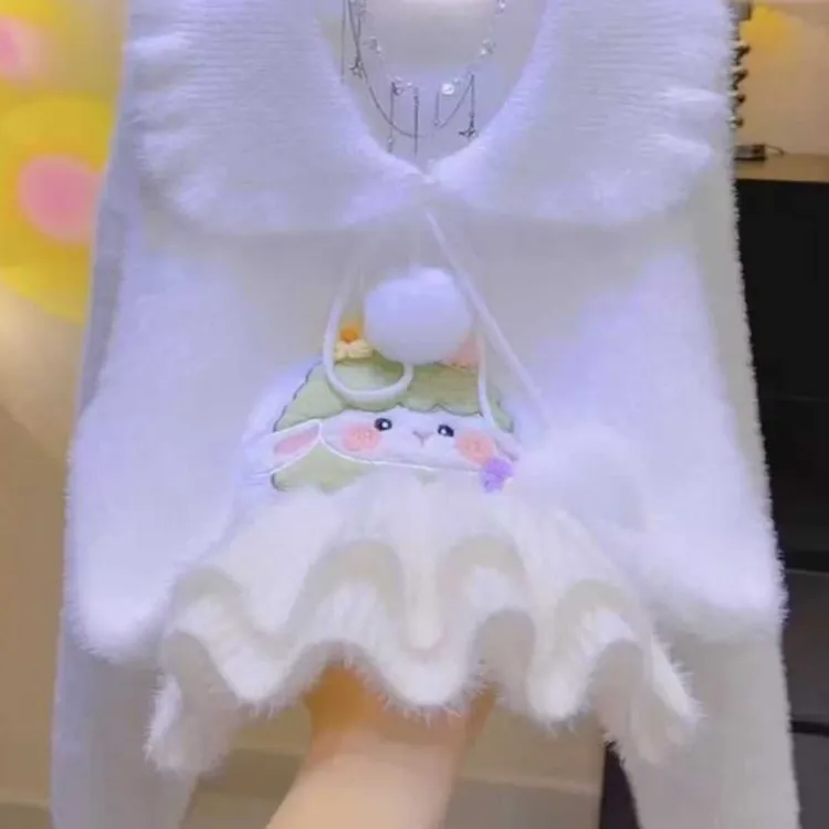 韩版甜美风萌趣小羊宽松毛衣女2025秋冬新款仿貂绒百搭娃娃领上衣