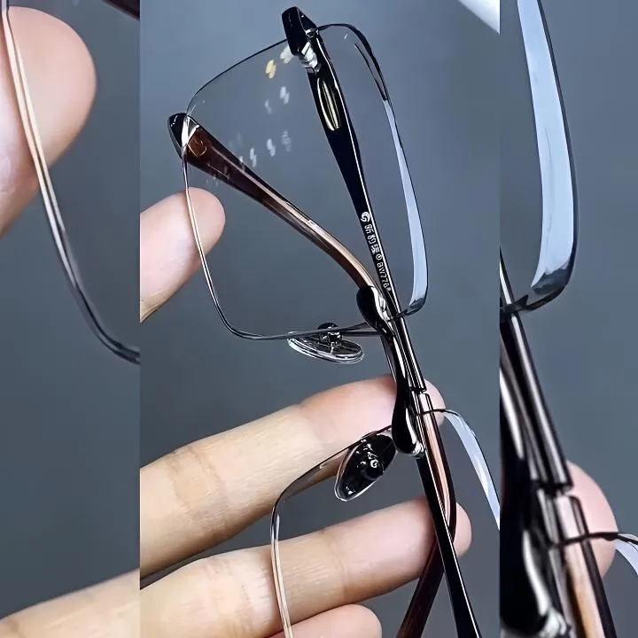 精选高清水晶石头镜高档无边框平光商务百搭润目中老年男士老花镜