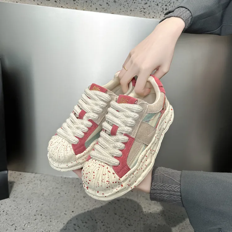 真皮厚底泼墨贝壳头溶解鸳鸯色女鞋休闲百搭时尚透气高颜值校园