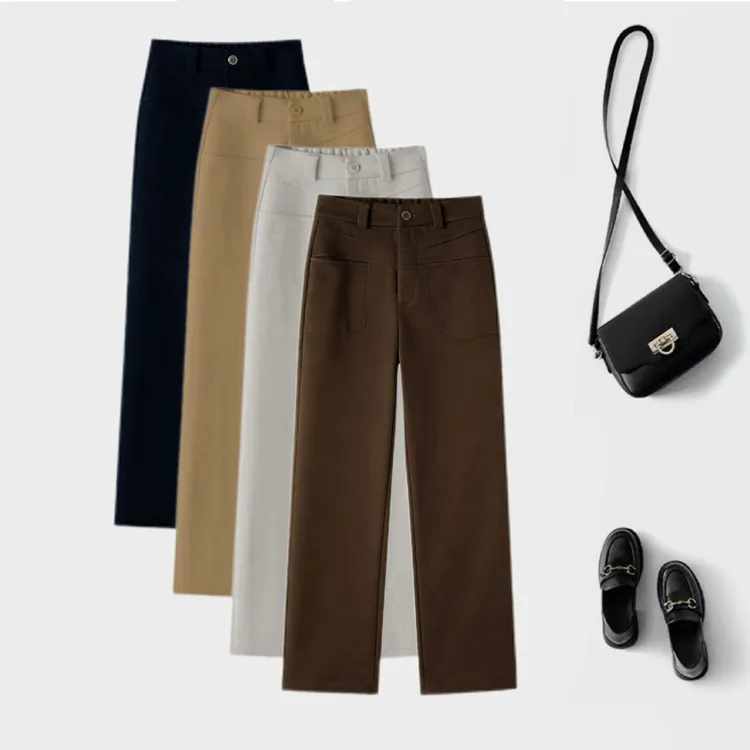 【高端正品】秋季新品桑蚕 丝印花高腰显瘦百搭窄版直筒裤1726