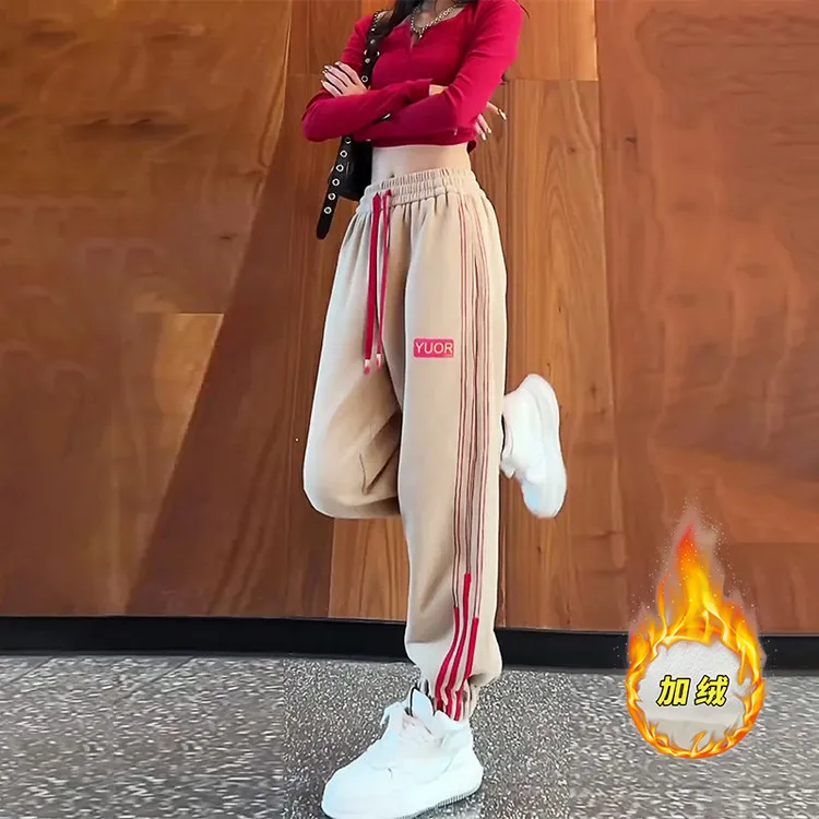 潮流束脚运动裤休闲裤女秋冬2025年新款设计感小众显瘦加绒卫裤女