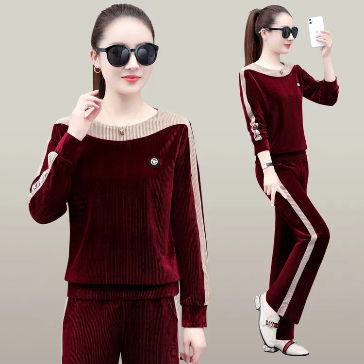 大码女装金丝绒运动套装春秋季新款时尚洋气休闲宽松时髦两件套潮