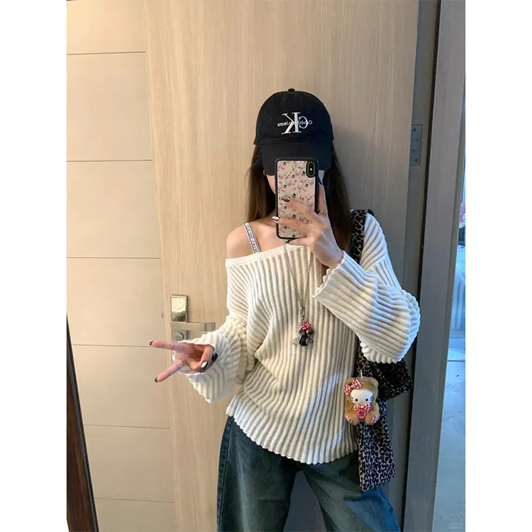 2025新款韩系一整套穿搭御姐针织上衣穿搭复古阔腿牛仔裤两件套装