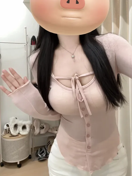 潼子~修身显瘦纯欲长袖微透早春薄T恤上衣