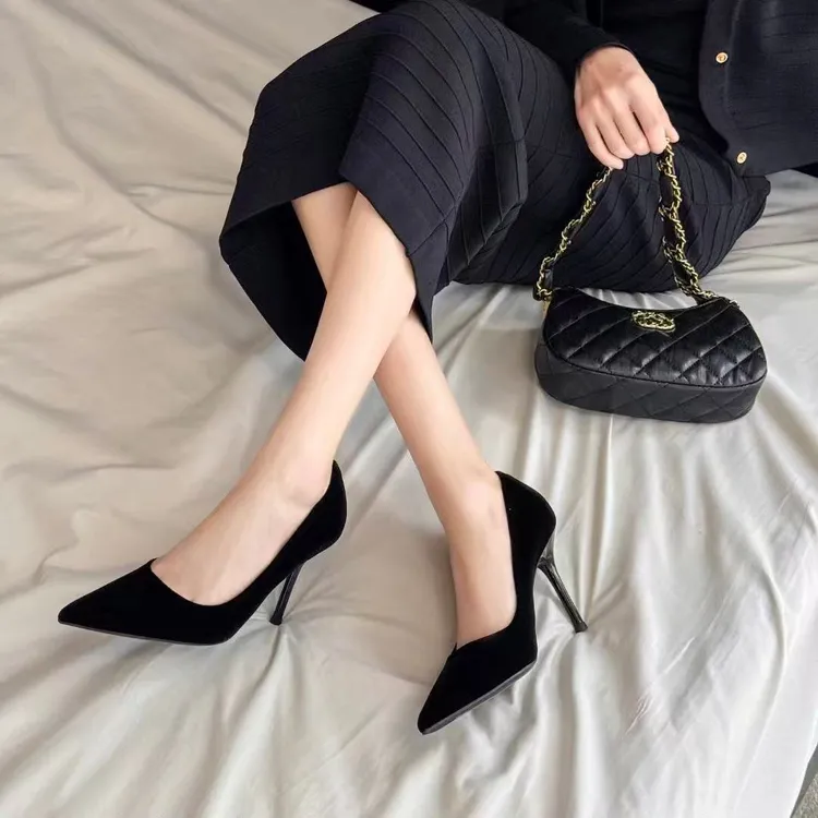 【小贝家】一代8cm仙女风尖头细跟单鞋女韩版时髦小姨风高跟鞋3062