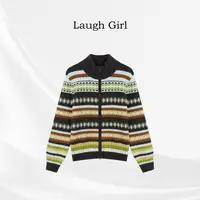 楚楚君 Laugh girl【彩色格调】立领双拉链彩虹条纹毛衣WL531192J